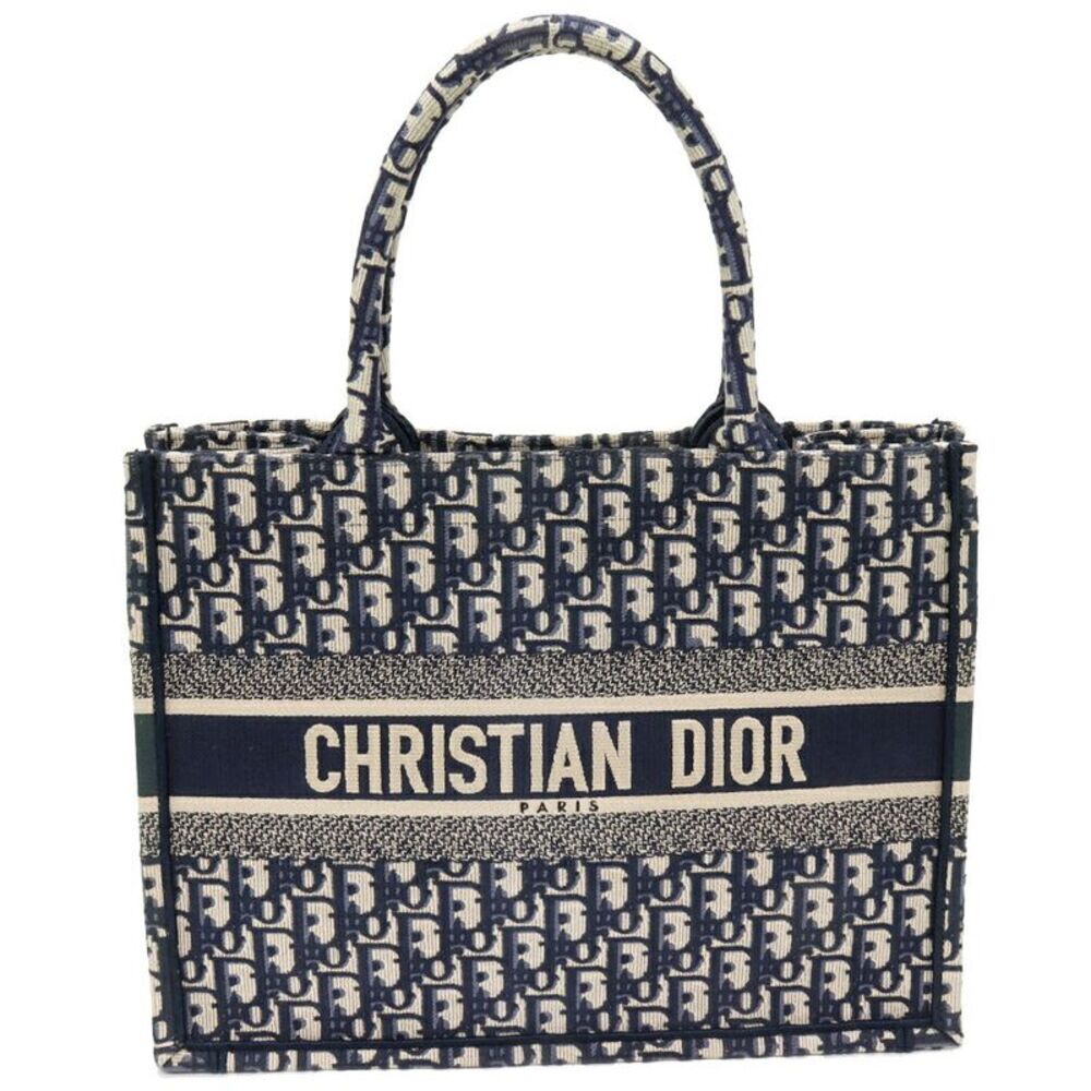 Christian Dior Book Tote Oblique Embroidery Cotton Canvas Tote Bag